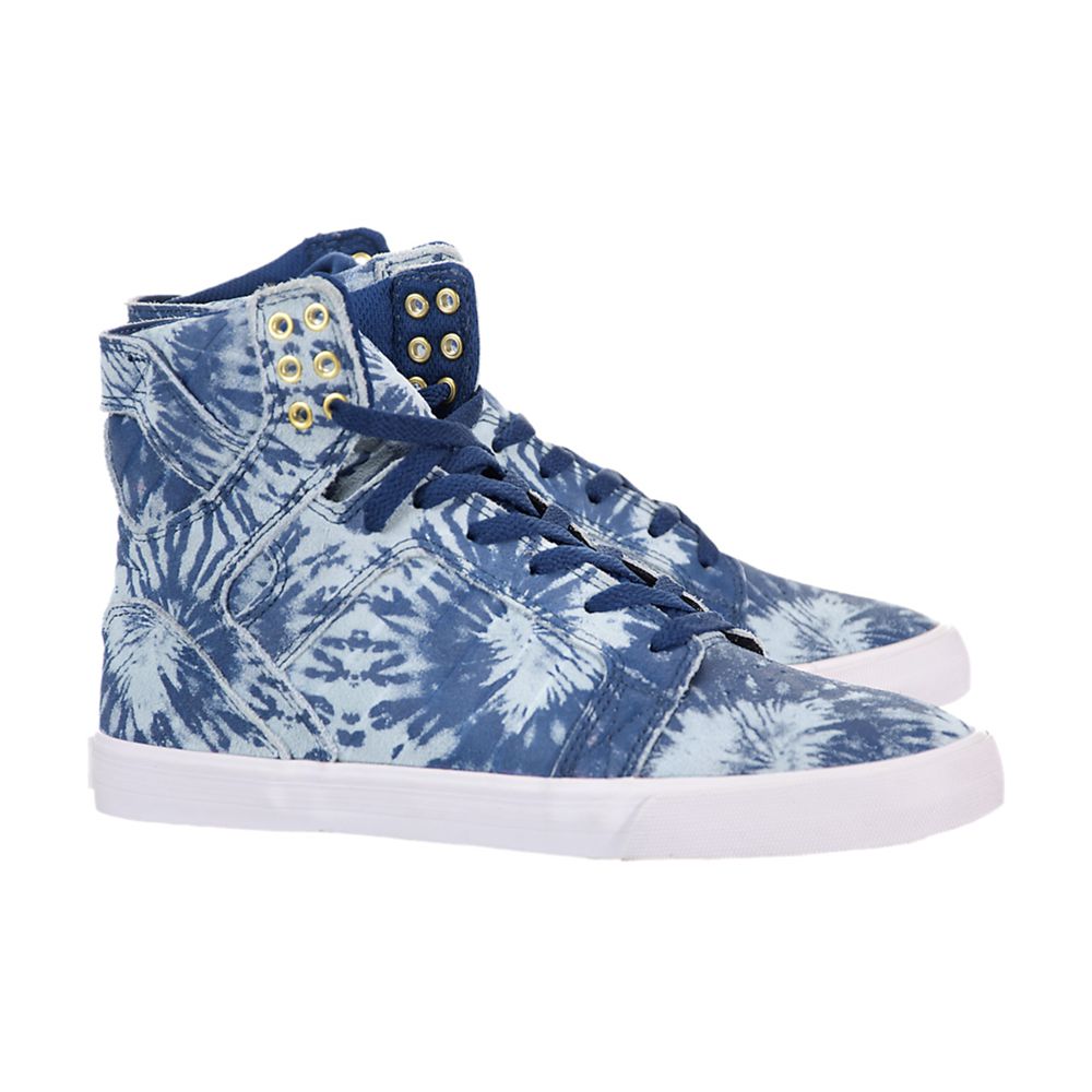 Baskets Montantes Supra SkyTop Bleu Marine Navy/Blue Wash-White Femme | NEO-68253693